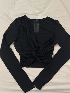 Black Twist Long Sleeve Mesh Top